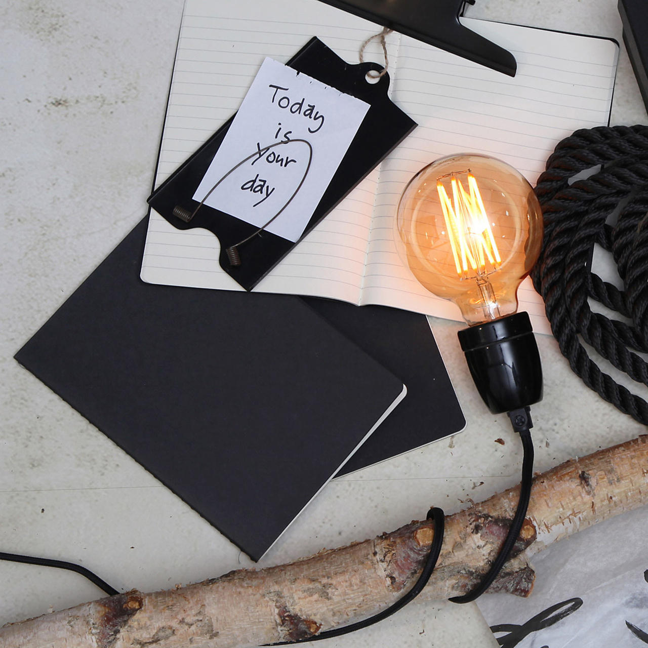 Lamphållare Glaze E27 5m textilsladd, svart